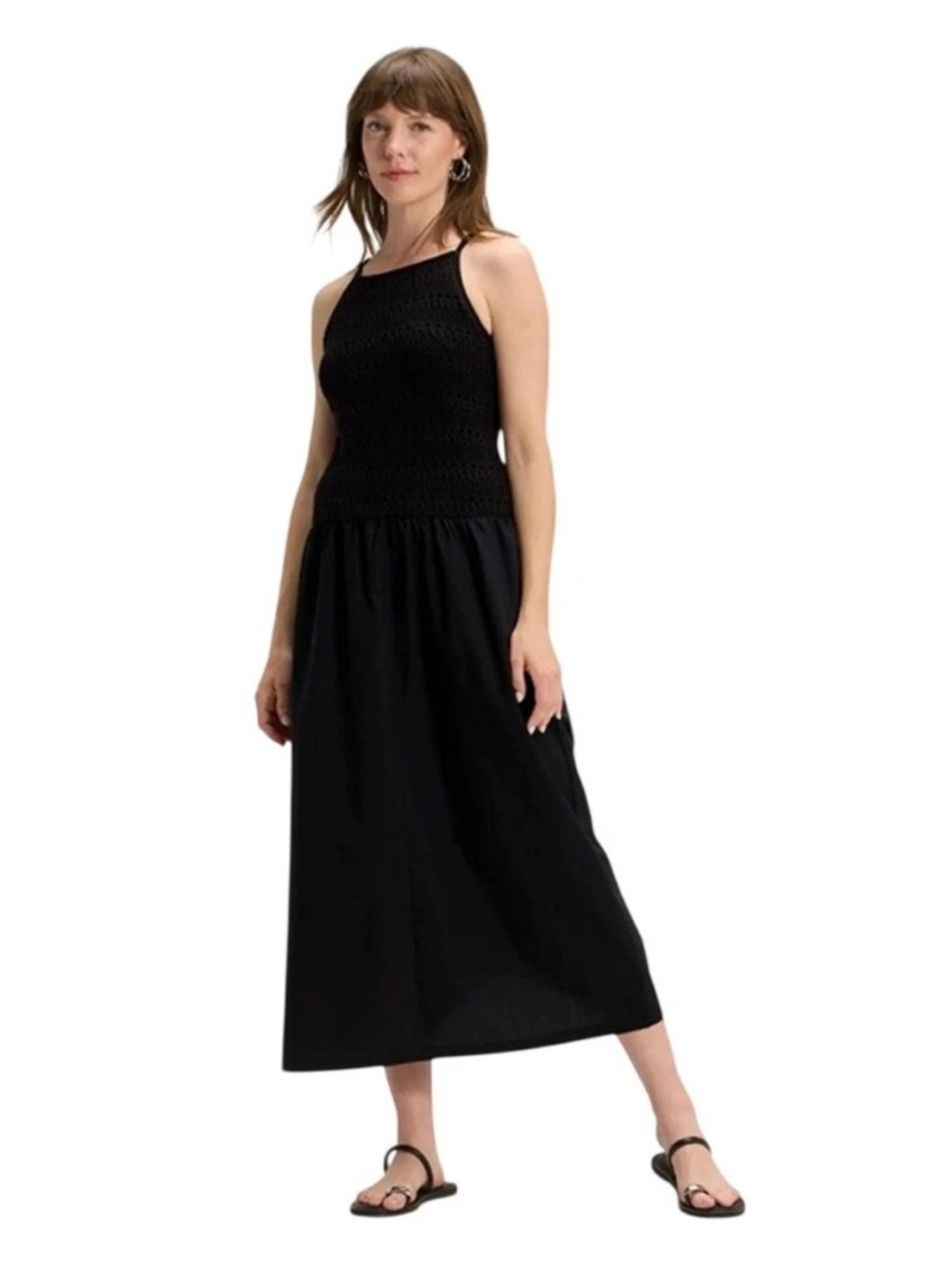 Sleek Black Halter Crochet Blend Maxi Dress